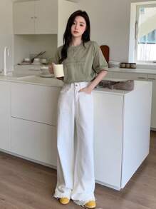 DAZY Embroidered Letter Short Sleeve T-Shirt, Summer - Green - View 2