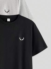 SHEIN 4pcs/Set Teen Boy Casual Solid Color Round Neck Loose Knit Short Sleeve T-Shirt, Multi-Color, School, Campus, College - Black - View 4