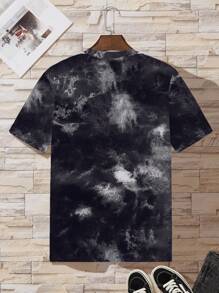 Manfinity Dauomo Camiseta casual de cuello redondo con gráfico de teñido anudado para hombre