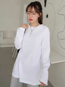 DAZY Solid Drop Shoulder Tee,Fall Clothes Long Sleeve Women Tops - White - View 7