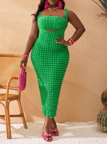 Slaydiva Vestido verde ajustado y largo sin tirantes tipo ajustado para vacaciones, talla grande, para primavera/verano - Verde - Ver 1