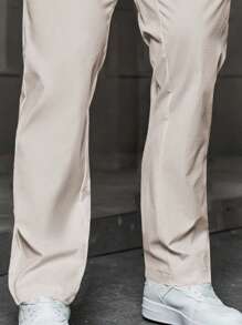 Manfinity Homme 男士简约纯色抽绳腰休闲裤男士裤子休闲秋季 - 杏色 - 查看 3