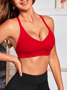 Menodora SHEIN Sport Áo ngực thể thao Criss-Cross trơn màu dành cho nữ - Đỏ - Xem 4