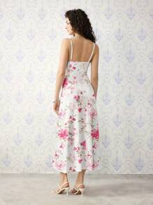 SHEIN MOD Casual Minimalist Empire Waist Ruched Hem Spaghetti Strap Floral Print Long Dress Boho Suitable For Going Out Chic Dress - Multicolor - View 5