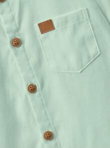 SHEIN Leap Crew Young Boy Plain Color Single-Breasted Casual Fashion Shirt - Mint Green - View 4