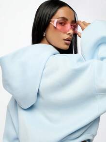 SUMWON WOMEN Oversized Cropped Hoodie Sweatshirt Winter Casual Streetwear Drop Shoulder Baggy Pullover Athletic Workout Loungewear Contemporary Fashion Statement Piece