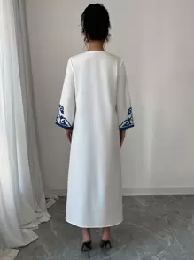 Elenzga Long Robe Dress For Women, New Fashionable Loose Printed Robe - White - View 2