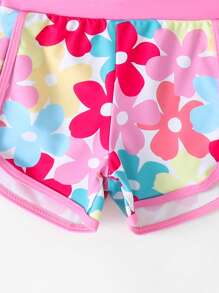 年轻女孩细肩带比基尼套装，印花分体泳衣 - 粉色 - 查看 4