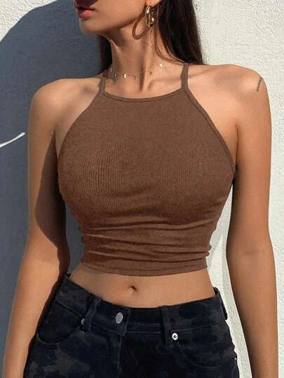 DAZY Women's Summer Spaghetti Strap Tight Fitted Cropped Casual Camisole Tank Top Y2k