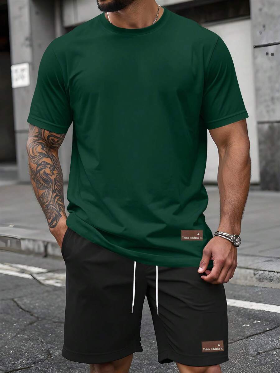 Manfinity Homme 2pcs Men's Slogan Print Top And Shorts Set - Multicolor - View 1