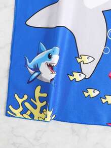 Kids Shark Pattern Hooded Bathrobe & Swimsuit Set - Multicolor - View 8
