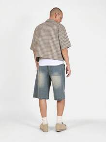SUMWON Áo sơ mi crop top cài nút tay ngắn thời trang phong cách retro kẻ caro họa tiết đô thị đường phố mùa hè xuân thường ngày nhẹ - Nhiều màu - Xem 6