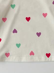 SHEIN Cute Colorful Heart Print Young Girl Casual Simple Round Neck Short Sleeve T-Shirt, Suitable For Summer