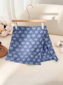 SHEIN Frenchy Plus Size Casual Resort Blue Cutout Split Skort - Blue - View 3