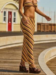Aralina Summer Boho Festival Zigzag Pattern Knit Retro Maxi Skirt - Multicolor - View 8