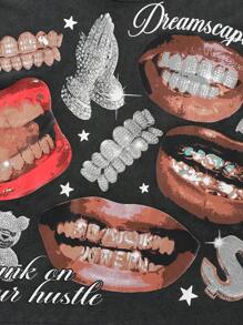 ROMWE MEN Street Life Camiseta de tirantes de ajuste corto para hombre con estampado lavado de labios y dientes - Negro - Ver 6