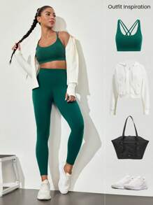 GLOWMODE 24" Powersculpt™ Flattering Butt Seam Reflective Hem Leggings High Impact Workout Running Training Gym - Dark Green - View 7
