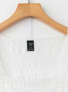 Linhara Blusa blanca elegante y casual para mujer talla grande con cuello y dobladillo con volantes, tela inspirada en la primavera, sin mangas, adecuada para primavera, verano y otoño