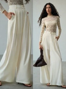 MOTF PREMIUM FOLD PLEATED WIDE LEG SUIT PANTS - Apricot - View 1