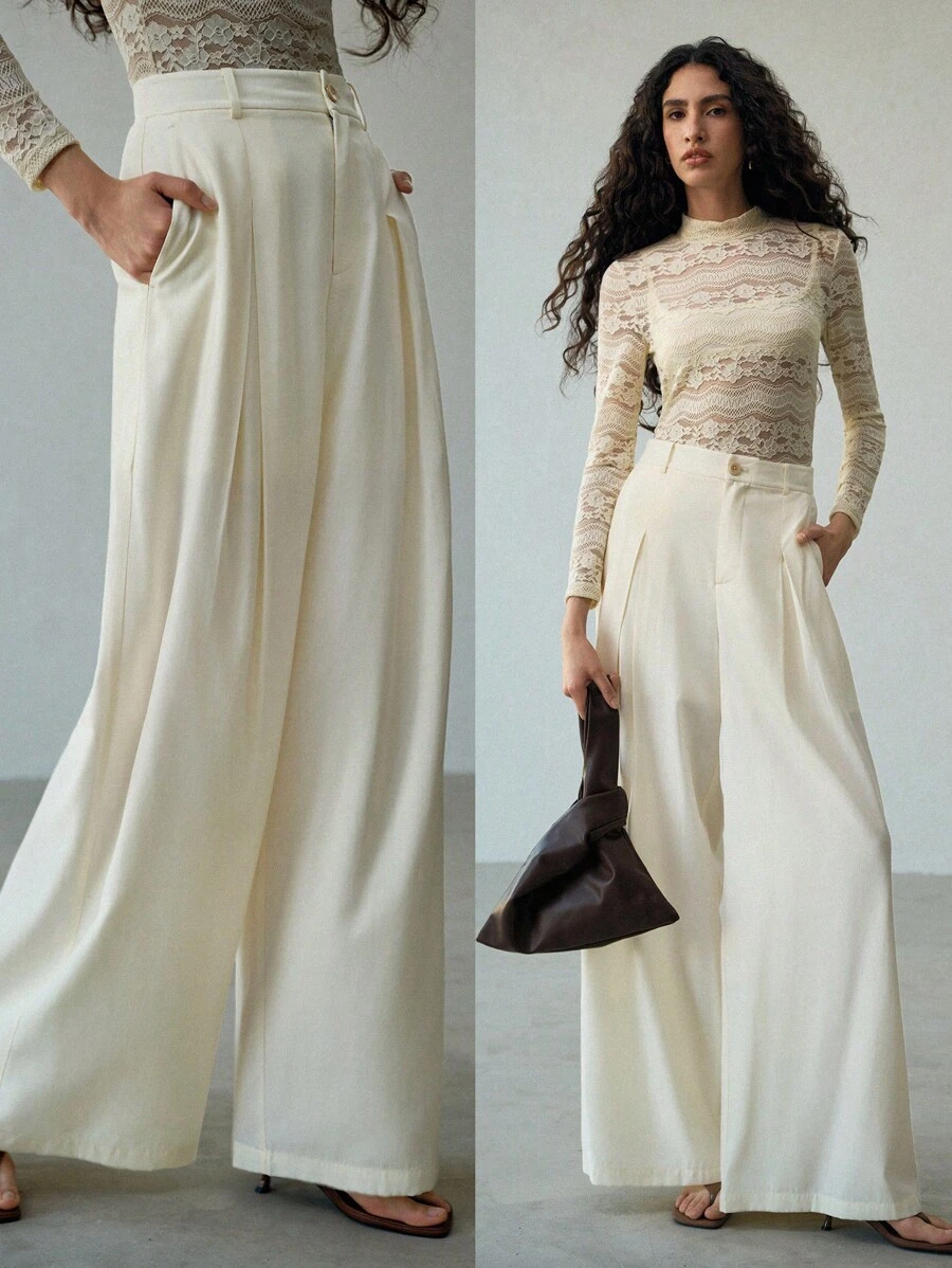 MOTF PREMIUM FOLD PLEATED WIDE LEG SUIT PANTS - Apricot - View 1