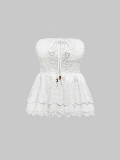 Hippie Blusa bordada con doble capa y cuentas, ideal para vacaciones de verano