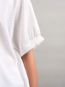 SHEIN VCAY 大码蝙蝠袖系带流苏衬衫夏季沙滩装度假女士复活节春季女士圣帕特里克复活节狂欢节优雅休闲西部可爱波西米亚乡村老钱教师早午餐女士热带度假女士伊比沙岛 - 白色 - 查看 7