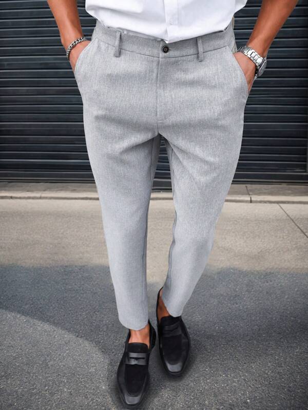 Manfinity Bizformal Slim Fit Casual Trousers, Minimalist Style Suitable For Summer Business Casual Men Pants Men Pants Classic Men Dress Pants Men Suit And Pants Suits Pants For Men