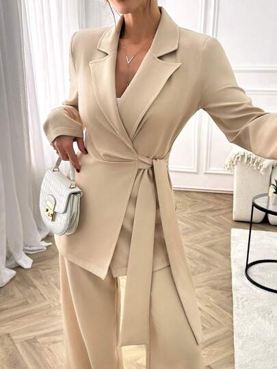 EURMUSE Woman Blazer And Pants 2piece Suit Sets Co Ords Office Lady Chic And Elegant Solid Color