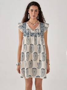 Florisole 女士波西米亚岛度假花卉印花 A 字短裙，春夏 - 彩色 - 查看 3