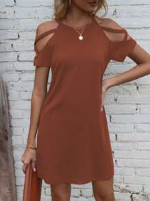 SHEIN LUNE Vestido casual de unicolor con hombros descubiertos para ropa de Año Nuevo
