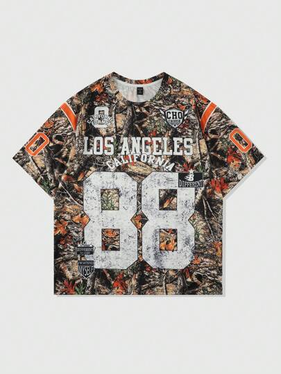 Prep Men's Jersey Tree Branch Camouflage Short Sleeve T-Shirt, Streetwear Sports, Summer