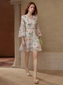MOTF PREMIUM 花卉印花对比花边连衣裙 - 彩色 - 查看 7