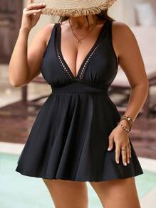 SHEIN Swim Lushore Plus Size Women's Elegant Halter Neck Bikini Top, Suitable For Vacation - Black - View 6