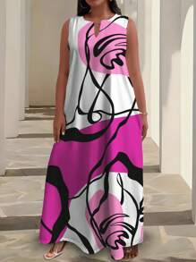 Vestido Midi Floral Aleatório de Verão Plus Size Maweii, Férias, Primavera, Verão - Multicolorido - Visão 3