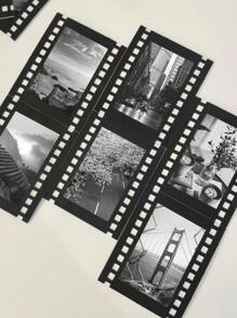 SHEIN 5 stuks zwarte 4"X6" / 5"X7" retro filmstijl decoratieve fotolijsten, lichtgewicht fotografische achtergrond