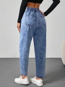 SHEIN Tall 女士紧身破洞蓝色七分牛仔裤 - 卡其色 - 查看 2