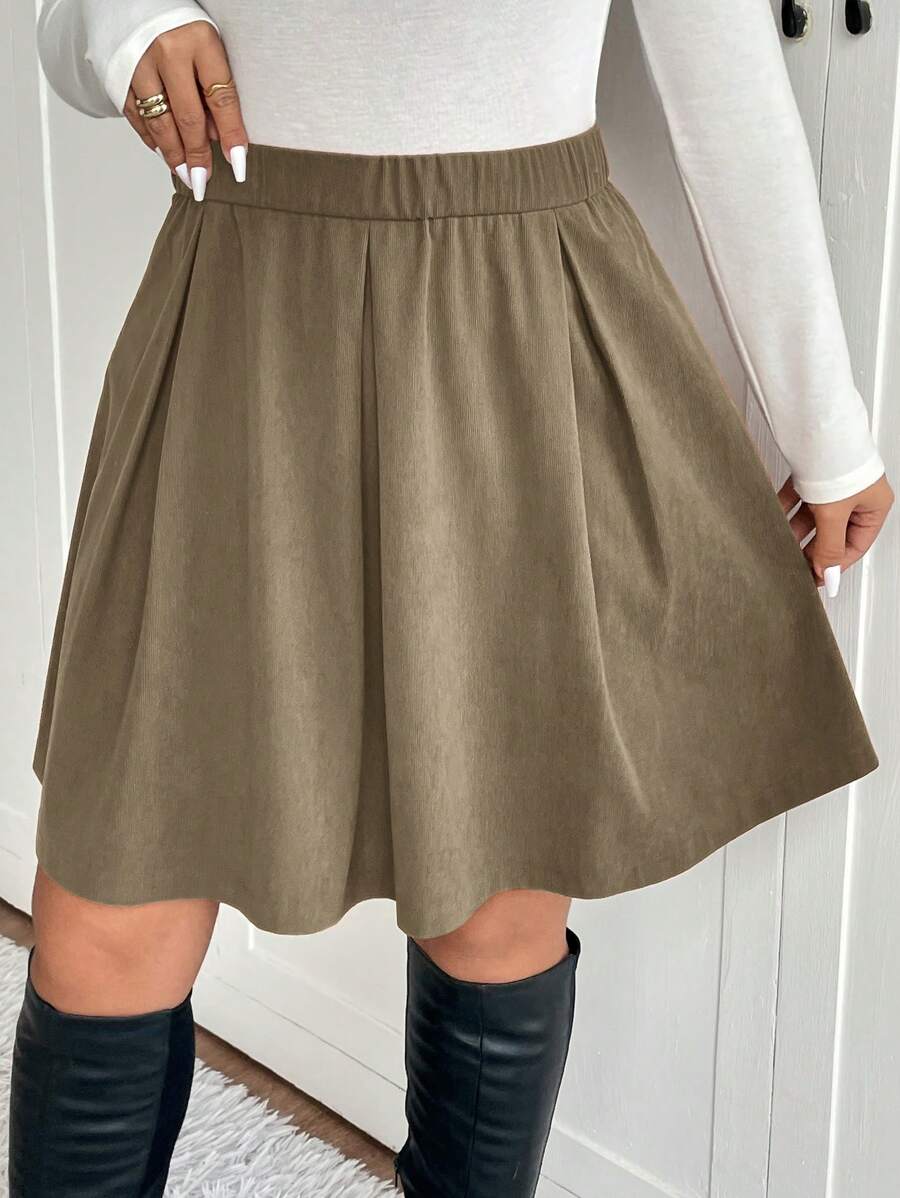 SHEIN Frenchy 大码松紧腰褶皱拉链迷你裙