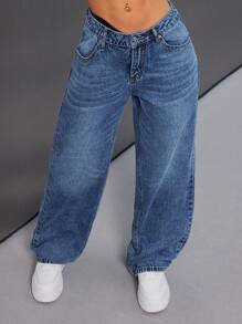 SHEIN ICON Women's Low Waist Wide Leg Jeans