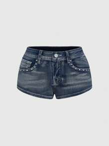 ROMWE Avant Vintage Millennium Punk Stil gestickte Pistole Grafik kurze sexy Denim Shorts in Große Größen