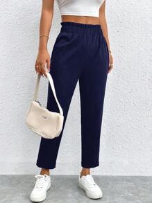 SHEIN PETITE Pantaloni a vita elastica a vita alta e gamba corta, di colore unito, minimalista e di stile