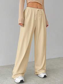 SHEIN Tall Soft White Knitted Home Baggy Pants, Loose Pants - Apricot - View 7