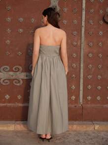 Maija Plus Women Summer Holiday Tube Top Dress - Khaki - View 5