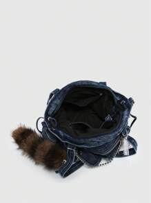 ROMWE Kawaii Bolso de mano de gran capacidad con múltiples bolsillos, en estilo retro desgastado con efecto ombré, decorado con cruz y corazón, y lazo