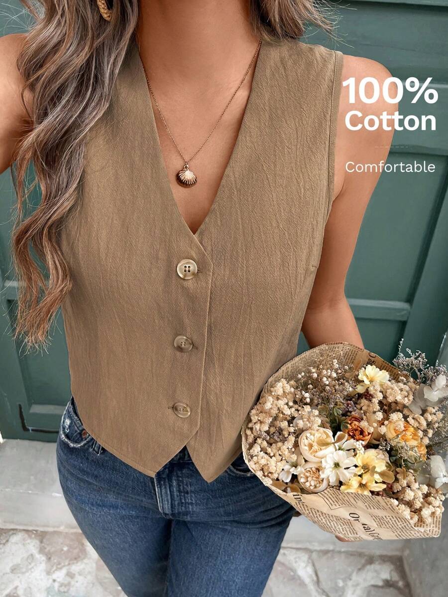 Vivid Eden 女式纯色简约休闲无袖背心