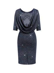 Ellevyn Women Lace Draped Neck Bodycon Dress, Wedding Dress For Party And Date - Black - View 9