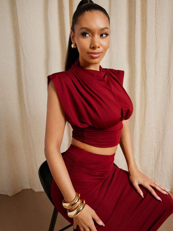 Vixey Slinky Knit Mock Deck Drapat Volat Top, Business Casual Femei, Ținute Office pentru femei, haine de lucru femei