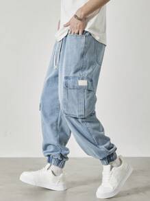 Manfinity EZcore Men's Light Blue Washed Leisure Cuffed Ankle Jeans, Urban Chic - Light Wash - View 6