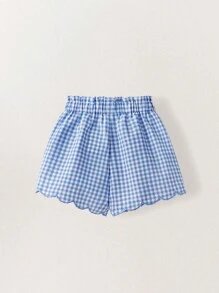 SHEIN 少女格纹蓝白雏菊刺绣短裤 - 彩色 - 查看 6