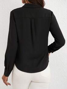 Women's Solid Color Simple Daily Long Sleeve Shirt - Black - View 2