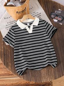Tween Boys' Casual Daily Striped Collar Short Sleeve Loose Knit Polo Shirt